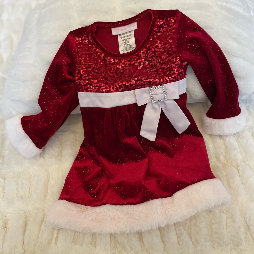 Bonnie Baby red and white velvet Christmas dress with sparkles. Worn once
